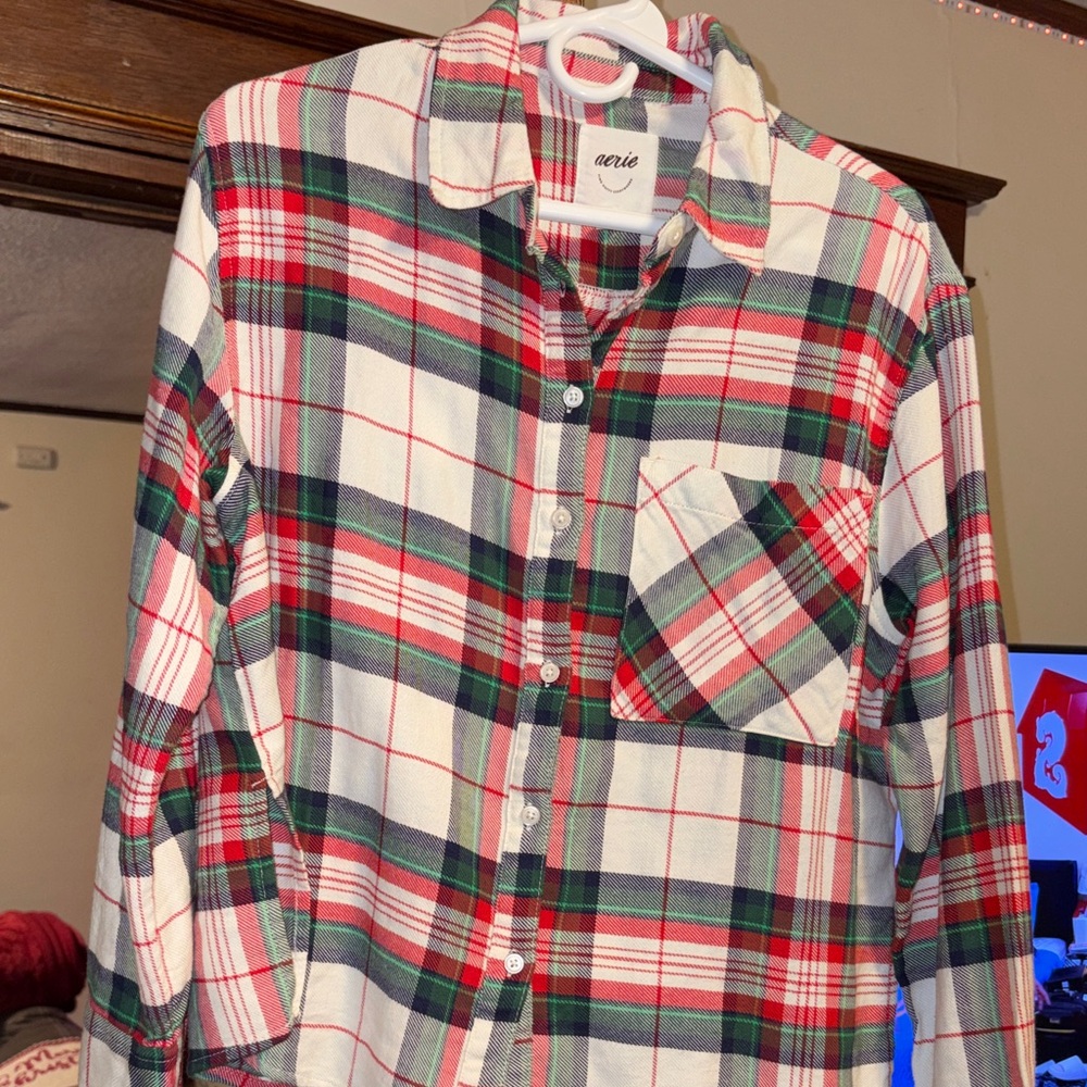 Aerie Red and Green Plaid Shirt
